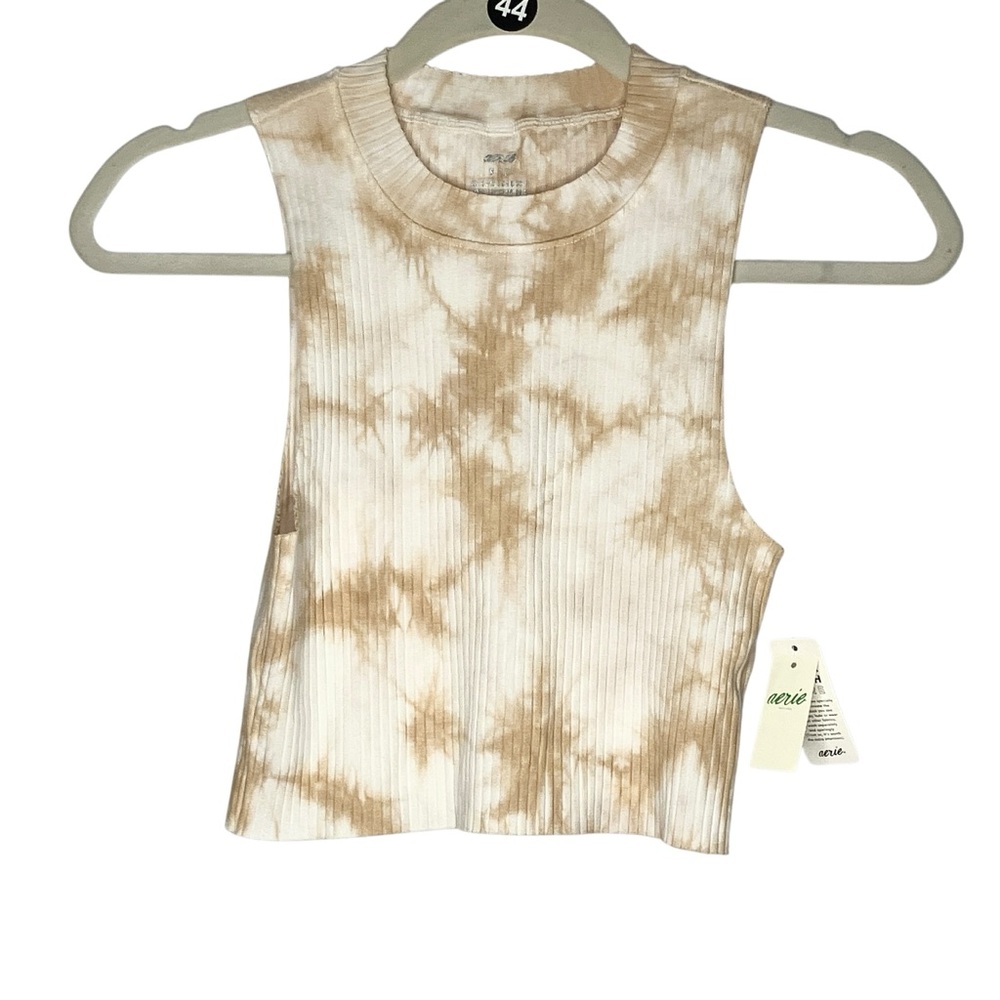 AERIE Women's tank top  Small Rebel Cropped White Beige Tie Dye NWT - Picture 5 of 13